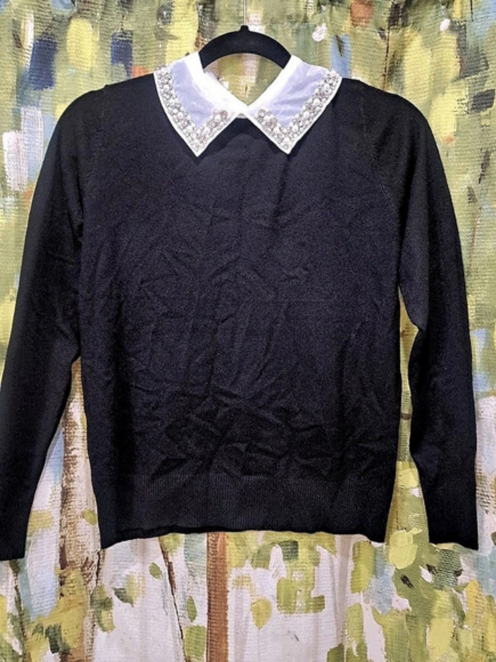 Liv Milano Embellished Pearl Collar in Black & White Size XS NWT